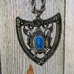 Gold crest necklace Mary religious